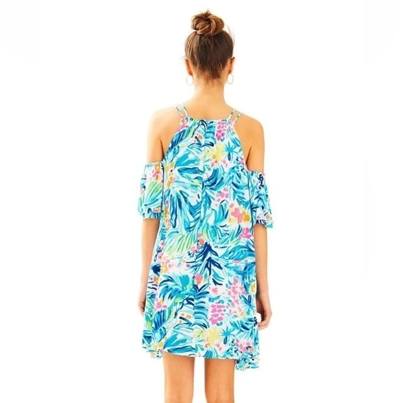 Lilly Pulitzer Bellamie Open Cold Shoulder Serene Blue Tippy Top Swing Dress XS - Picture 4 of 15